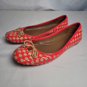 Tory Burch Hot Pink Woven Checkered Patent Leather Slip On Flats Size 10.5